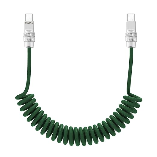chubbycable Curly Chubby 240W Coiled USB C Fast Charging Cable Durable Braided Charger Cord for Car Compatible with iPhone 17-15 Series iPad, Green, Type-C to Type-C, 2.13FT-6.56FT