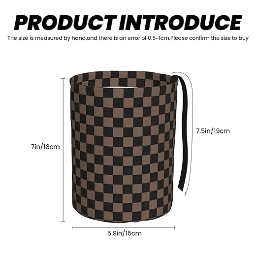 Car Trash Bag Chessboard Brown Hanging Back of Seat Car Portable Trash Bag Chessboard Brown Waterproof One-Handed Portable Strap Drawstring Garbage Bags 2 Pieces Car Coasters