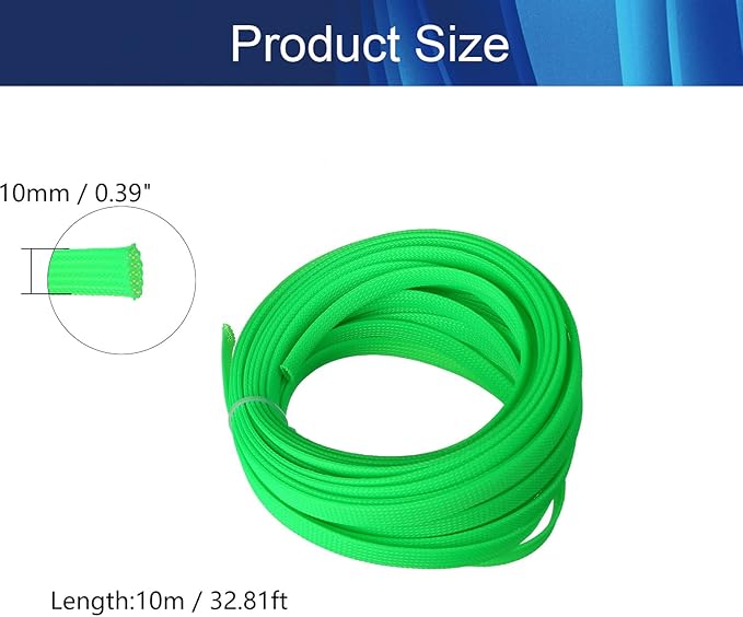 Aicosineg 32.8FT PET Braid Cable Sleeving Flexible Wire Mesh Sleeve Wire Braided Protective Sleeve Wrap Protector for Power Cord Protection Flame Retardant Cable Manage Green