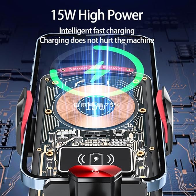 Wireless Car Charger Mount,Phone Holder,15W Fast Charging, Air Vent Clamp,Auto Clamping,360° Rotating Ball Joint,Transparent Case,Compatible with iPhone 17/16/15/14/13/12/11/10, Samsung Galaxy Series