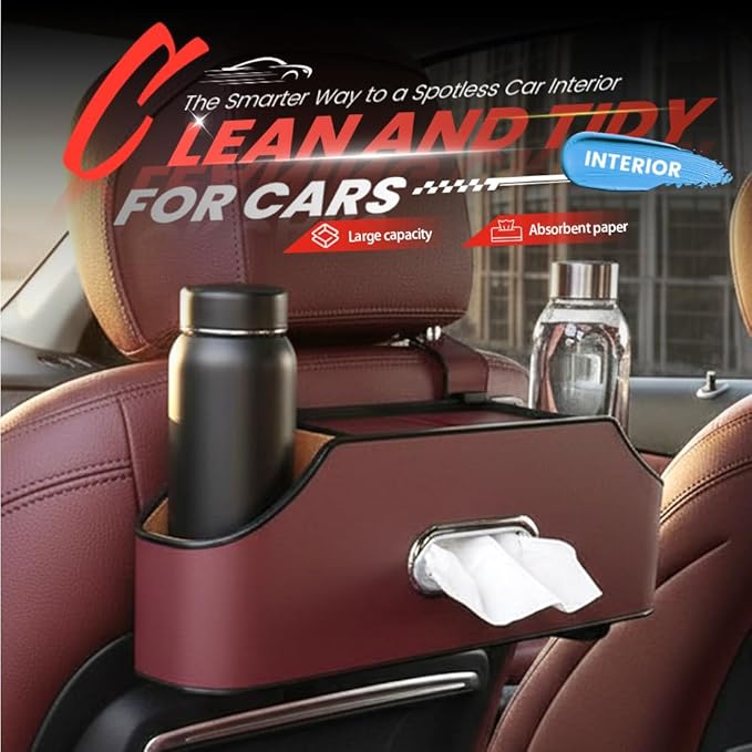 3-in-1 Car Backseat Organizer, 2026 Multifunctional Car Back Seat Storage Organize Box with Cup Holder Tissue Box, for Hold Phones, Snacks, Drinks, Handbags (Beige)