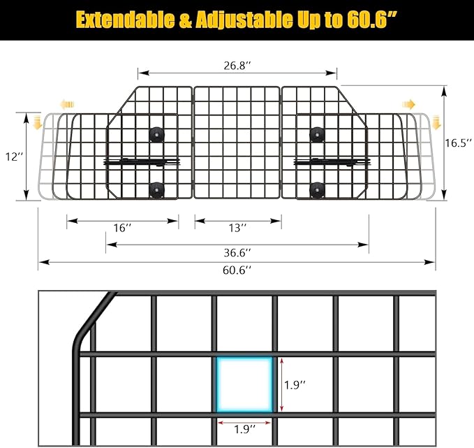 Gtongoko Dog Car Barriers for SUVs, Vehicles, Cars, Trucks, Upgraded Adjustable Heavy-Duty Wire Mesh Pet SUV Barriers Universal-Fit, Car Accessories Safety Travel, 2pcs 51.2In Elastic Ropes Included