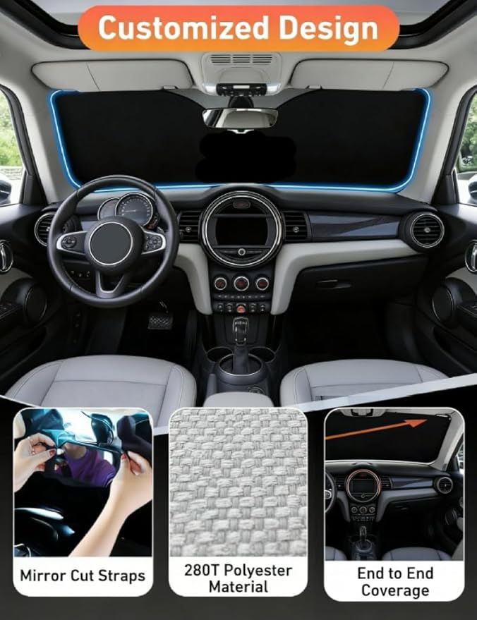 Front Windshield Sunshade for Mini Cooper Car Shade Automotive Windshield Sunshades for Mini Cooper Windshield Sun Shade Keeps Your Vehicle Cool