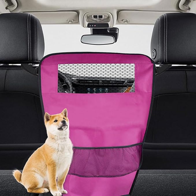 Dog Car Net Barrier Between Seats - Pet Barrier Vehicle Travel Dog Fence with Mesh Window for Safe Driving - Vehicle Divider Car Backseat Barrier Storage Bag for SUVs and Trucks (Purple)