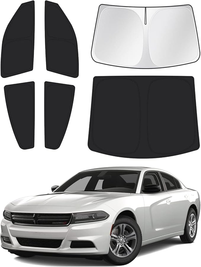 Canvcle Windshield Sun Shade for 2011-2024 Dodge Charger Accessories Sunshade Side Rear Window Shade Cover Sun Visor Shield Privacy Shade Keep Vehicle Cool Black 6PCS