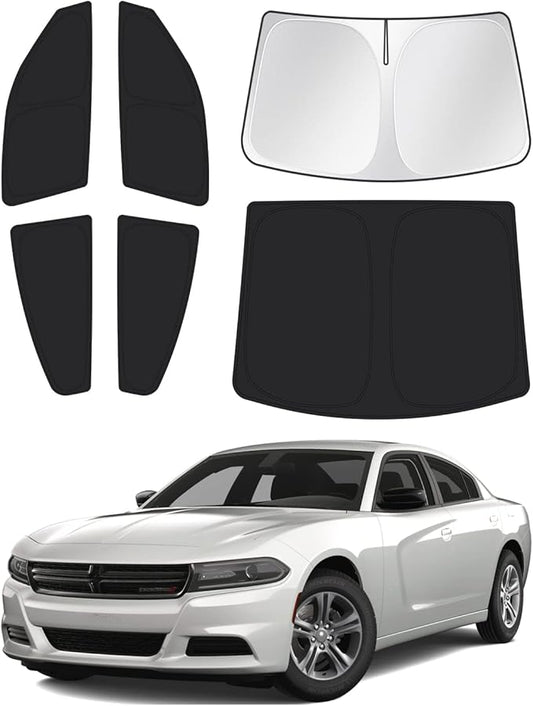Canvcle Windshield Sun Shade for 2011-2024 Dodge Charger Accessories Sunshade Side Rear Window Shade Cover Sun Visor Shield Privacy Shade Keep Vehicle Cool Black 6PCS