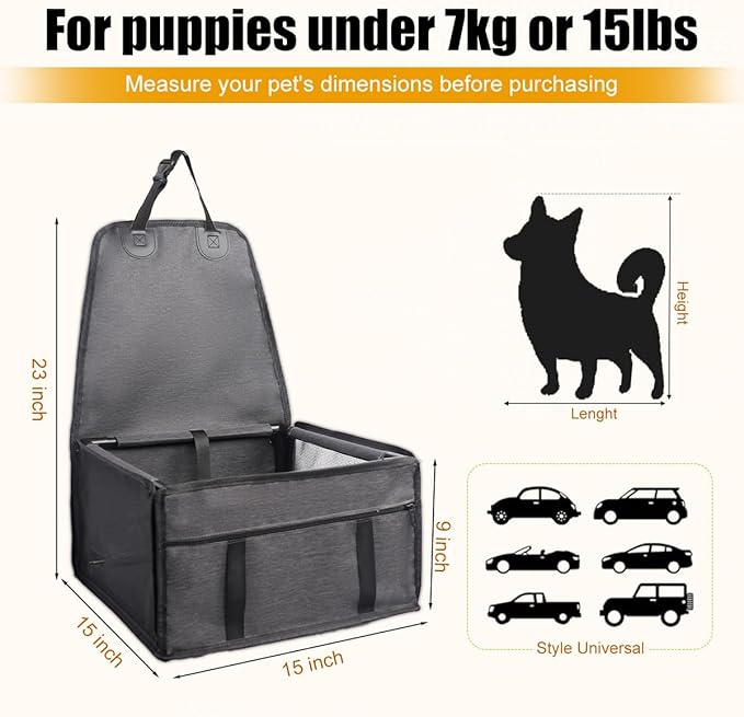 Dog Car Seats for Small Dogs,Pet Booster Seat with ，Frame Walls Extra Stable Waterproof Dog Box Car for Back and Front Seat,for Pet Up to 15 lbs