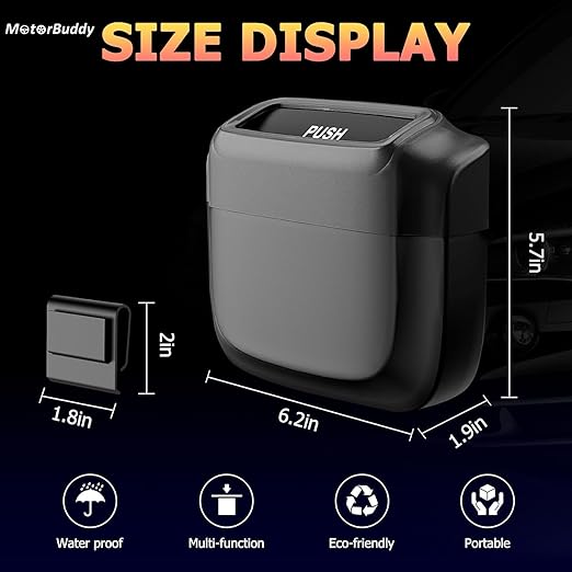 MOTORBUDDY 2 Pack Car Trash Can with Lid, Built-in Storage Garbage Bag, Vehicle Trash Accessories for Interior, Mini Garbage Bin for Automotive, Home, Office, Kitchen, with 60pcs Trash Bags