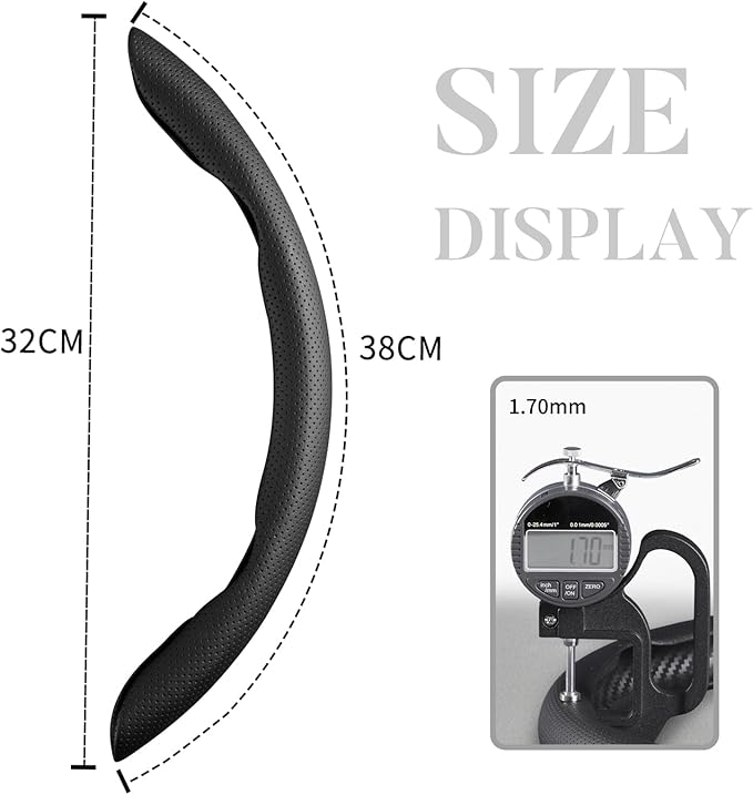Car Steering Wheel Cover Leather Snap On 3Pcs Set Non-Slip Protector Wrap Steering Wheel Accessories 14.5-15 inch Universal Black