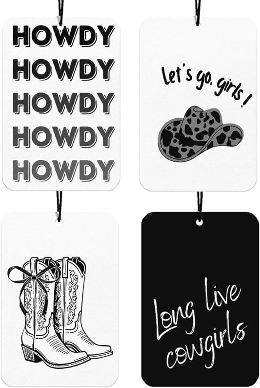 Black Bows Western Car Air Freshener 4Pcs, Let's Go Girls Cowgirls Western Car Accessories Hanging, Trendy Black Cars Scents Mirror Decor Retro Cowgirls Cute Air Freshies for Women Teens(Vanilla)