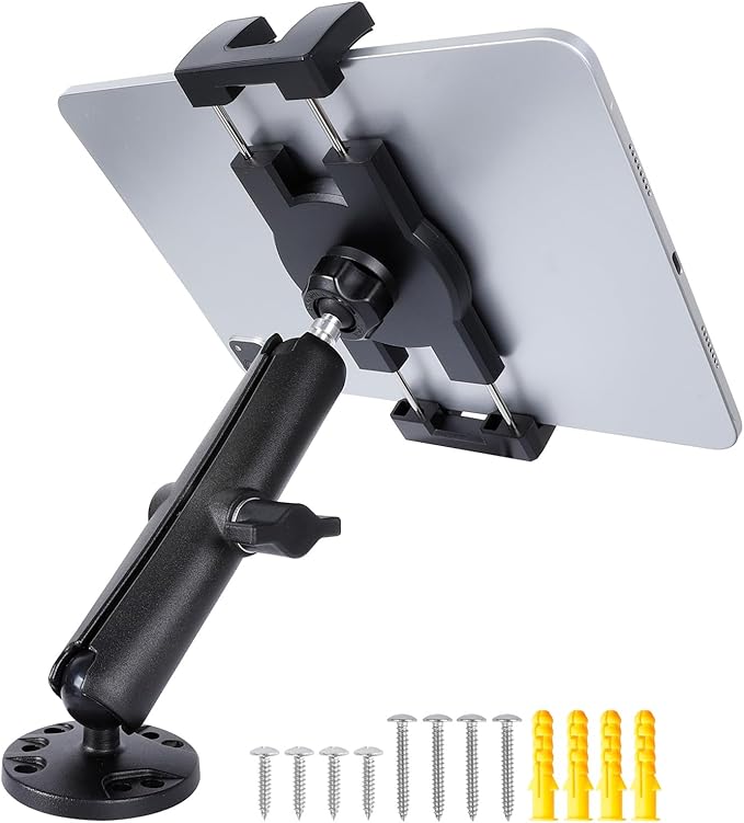Dashboard Mount Tablet Holder for Truck, Heavy Duty Drill Base with Aluminum Arm Tablet Mount for Car, Wall, Boat, Desk, Compatible with iPad Pro Air Mini, 4.7-12.9″ Tablets and Phones (PTM-27)