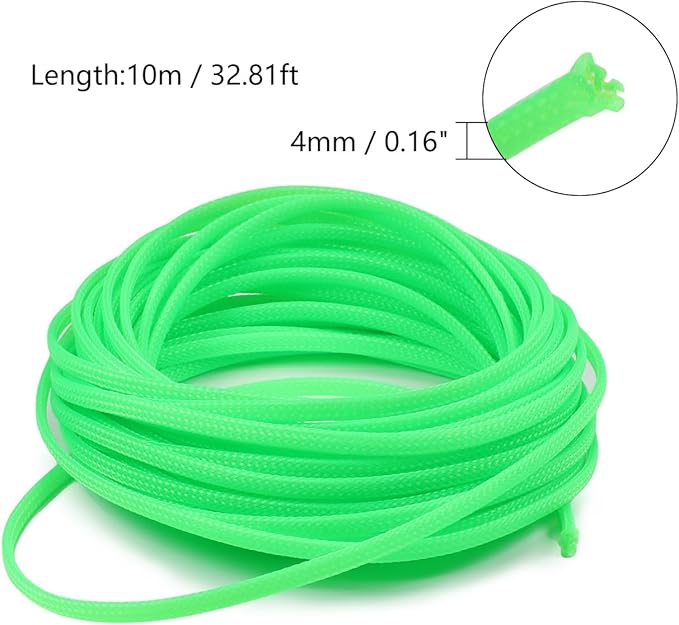 Aicosineg 32.81ft PET Flexible Braided Cable Sleeve 0.16inch Width Wire Loom Sleeving and Organizer Flexible Wire Mesh Sleeve Wrap Protector for TV Audio PC Cords from Pets Chewing Green