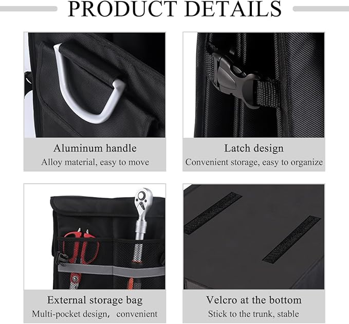 Trunk Organizer With Lid, Collapsible Waterproof Oxford Car Organizer with Aluminum Handle Base Plate, 2-Compartment 28L Sturdy Trunk Cargo Storage Organizer for RV SUV Truck (Gray)