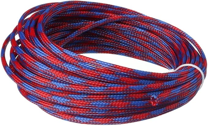 Aicosineg Cable Sleeve Braided Sleeving PET Wire Loom Tubing Cable 32.81ft-1/6inches Wrap Protector for HiFi Audio and Video Headphone Cable Protect Wires from Chewing of Pets Blue and Red
