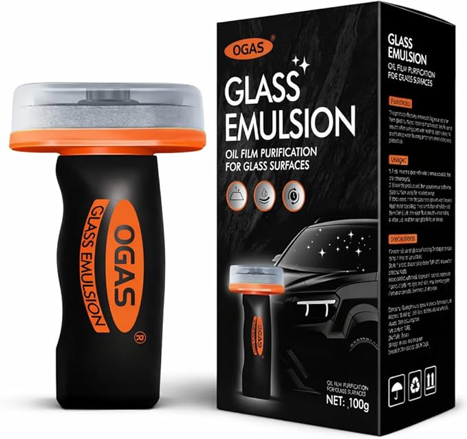 Glass Oil Film Remover for Car, 100ml Roll-On Glass Compound with Cleaning Board, Removes Oil Film & Smudges, Improve Windshield Clarity for Safe Driving