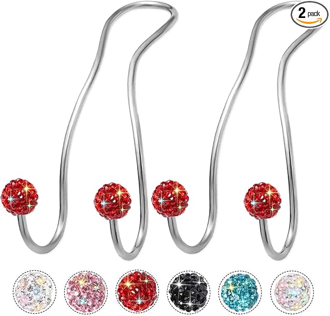 MTGOCHA Bling Purse Hook for Car Headrest, Upgraded Cute Car Seat Hooks for Bag Handbag, Durable Stainless Auto Purse Hanger Holder 2 Pack, Red