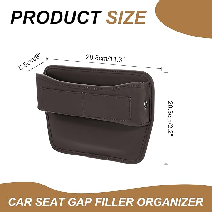 HARFINGTON 2pcs Car Seat Gap Filler Organizer 11.3 x 8 x 2.2 Inch Leather Universal Car Organizer Storage Box Between Seat and Console for Phone Sunglasses Keys, Brown