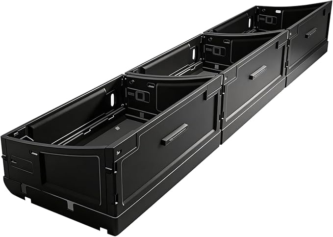 VaultsOnWheels Foldable Under Seat Storage Box for Ford F150 2015-2026 SuperCrew/Crew Cab&F250 F350 F450 2017-2026 SuperDuty Accessories, Console Organizer with Snap Latches, Detachable Truck Tool Box