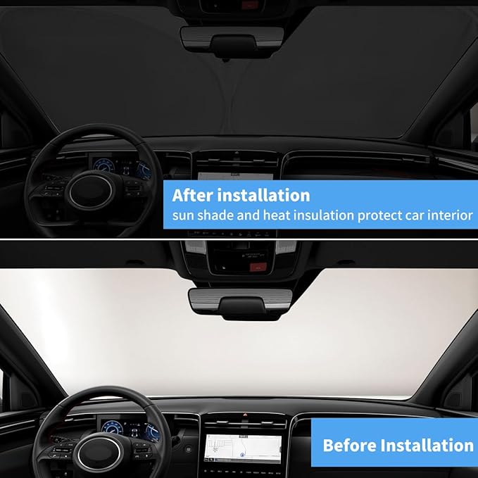 Windshield Sun Shade for Hyundai Tucson Accessories Foldable Window Sunshade Fit 2026 2025 2024 2023 2022 Hyundai Tucson Front Window Shade Sun Visor Blocks UV Keep Car Cooler