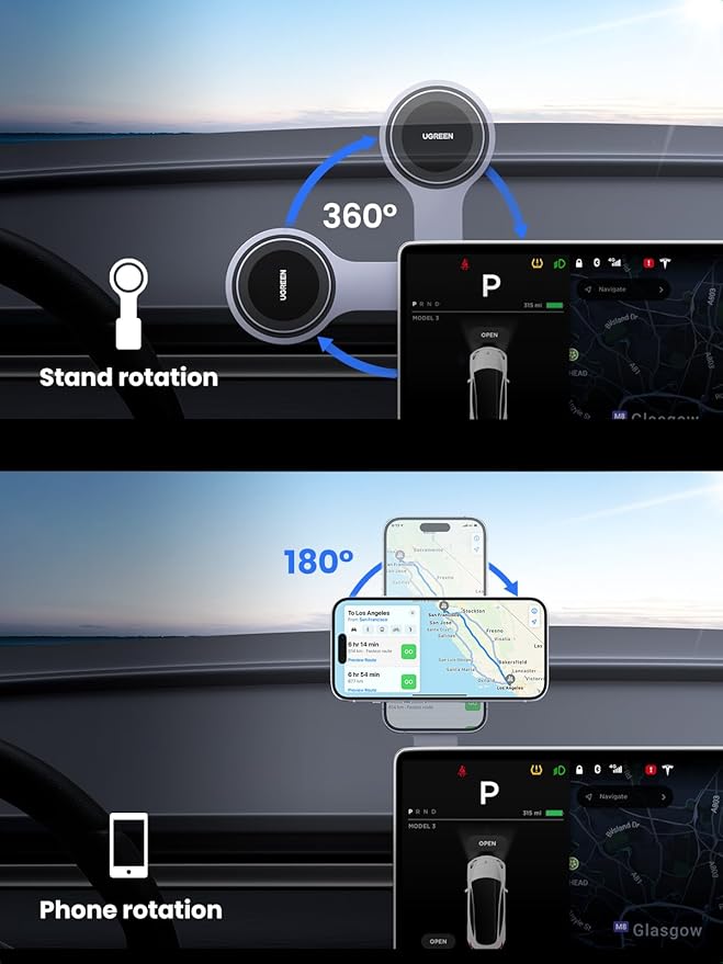 UGREEN Magnetic Wireless Car Charging Phone Mount, Phone Holder Compatible with Tesla Model 3/Y iPhone 17/17 Air/17 Pro/17 Pro Max/16/15/14/13/12 Series