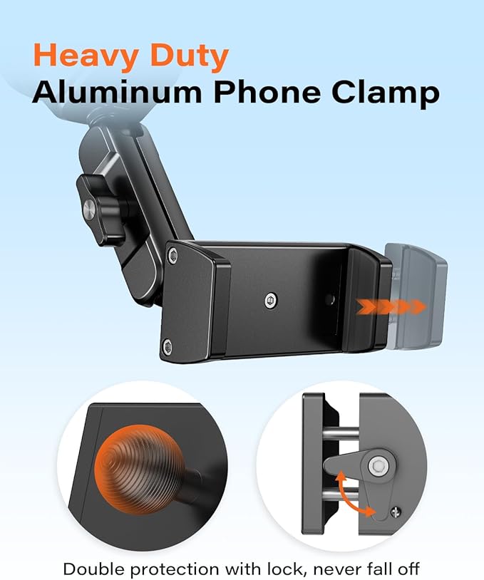 A2C Heavy Duty Suction Cup Phone Mount with Aluminum Alloy Arm & Clamp, 66LBS Vacuum Suction Phone Mount for Windshield Dashboard, Universal Car Phone Holder for All Phones Fit Jeep Wrangler, F150