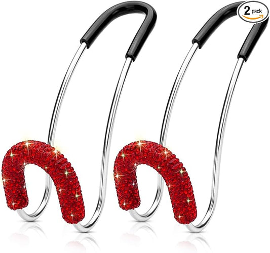 Soleebee 2 Pack Bling Car Headrest Hooks Crystal Rhinestones Universal Car Seat Hook Auto Hook Durable Car Back Seat Hangers Storage Organizer (Red)