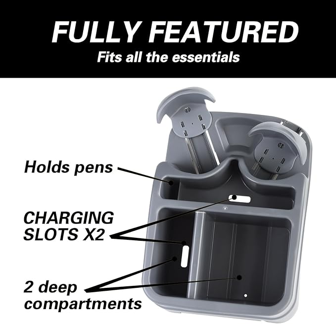 Center Console Organizer,Automotive Consoles Organizers and Storage with 2 Adjustable Cup Holders,Back Bench and Front Seat or Floor Middle Console Universal for Car Truck RV Van SUV (Grey)