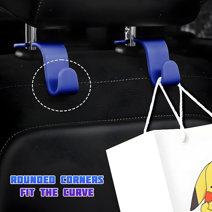Car Seat Headrest Hooks, 4PCS Multifunctional Vehicle Back Seat Storage Hanger Holder for Hangbag Coat Grocery, Auto Interior Headrest Hook Organizer, Universal for Vehicles (Blue)