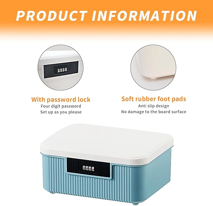 Lockable Storage Container Bin, 2.3 Gallon Capacity Organizer Box with Combination Lock, Heavy Duty Plastic Trunk, Usable As Item Organizer Or Office File Storage(Blue)