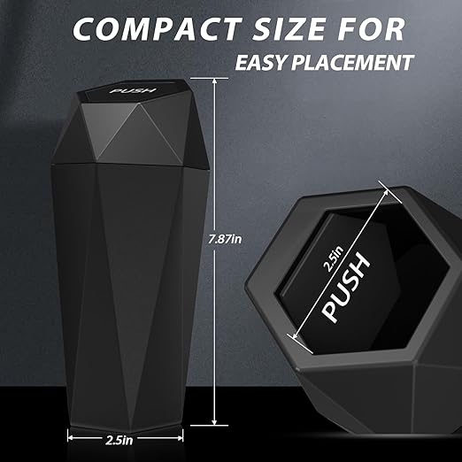 Car Trash Can with Lid, 2 Pack Cup Holder Garbage Can for Car, Leakproof Small Trash Bin, Mini Trash Can for Cars, Home, Bedroom, Office (Black)