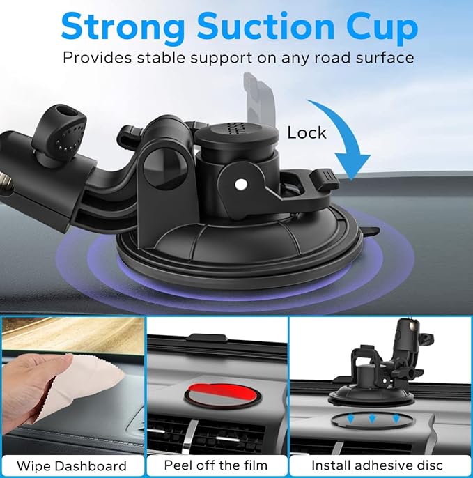 GDZN Suction Cup Windshield Tablet Holder for Car, Anti-Shake Dashboard Windshield Tablet Mount for Truck/Pickup/SUV, Car Mount with 1/4'' Screw for 4.7-13" iPad Pro, Galaxy Tab, iPhone, Gopro, Camera