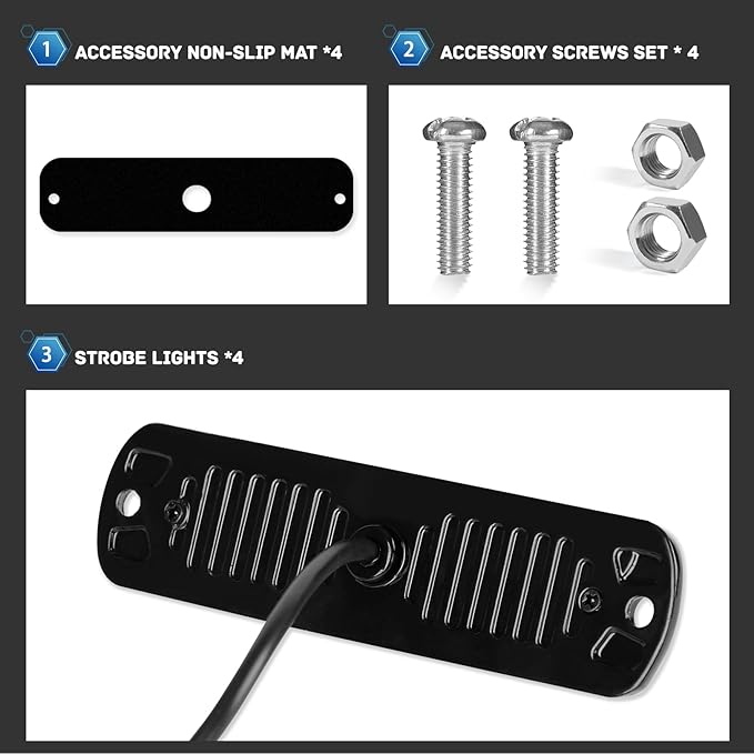 SEISSO 4-Pack 6 LED Strobe Lights Vehicles Trucks Emergency Strobe Lights Kit 12V -24V Warning Hazard Flash Lights Grill Grille Surface Mount Super Bright Waterproof, Blue/White