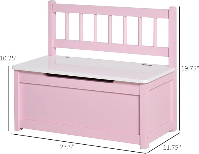 Qaba Toddler Toy Box Storage Bench with Large 27 Liter Interior, Kids Storage Bench Seat with Storage for Toddler Playroom Furniture, Kids Bedroom Furniture, Toy Organizer and Storage Bin Pink