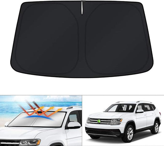 KUST Windshield Sun Shade for Volkswagen Atlas Accessories 2018-2024 2025 2026 VW Atlas Cross Sport Sunshade Foldable Sun Visor Protector Blocks UV Rays Keep Your Car Cooler