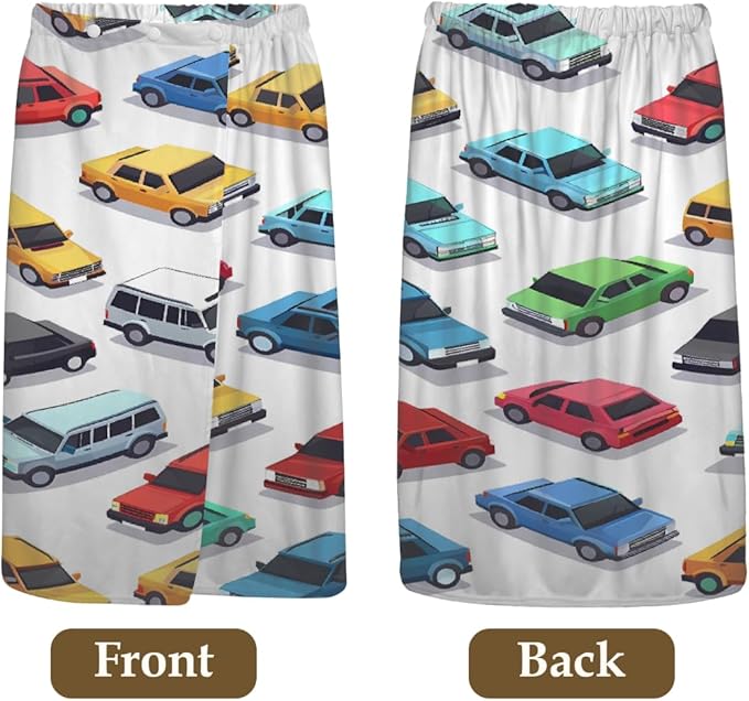 Women's Bath Wrap Colorful Cars Pattern Absorbent Shower Spa Body Bath Robe Wraps Bathrobe Towel with Adjustable Closure