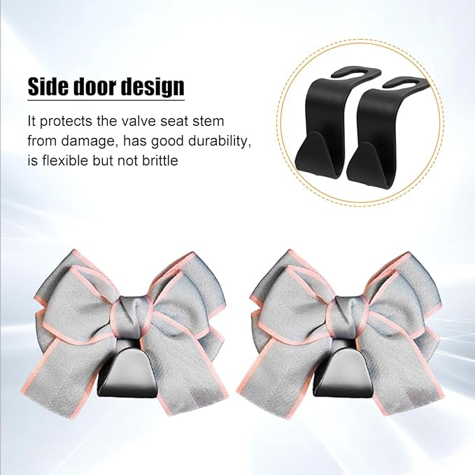 Cute Bow Car Seat Headrest Hooks, 2PCS Multifunctional Vehicle Rear Seat Hanging Hooks, Automotive Interior Seatback Storage Organizer for Purses Bag, Universal for SUV Sedan Truck (Gray Line)