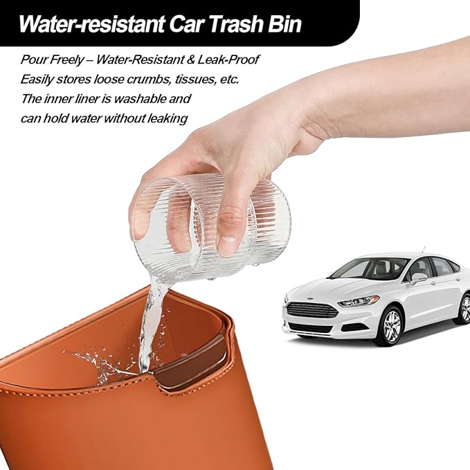 Car Trash Can, Multipurpose Leakproof Hanging Vehicle Garbage Can with Removable Liner, Waterproof Automotive Interior Dustbin Garbage Container, Universal for SUV Van Truck (Orange)