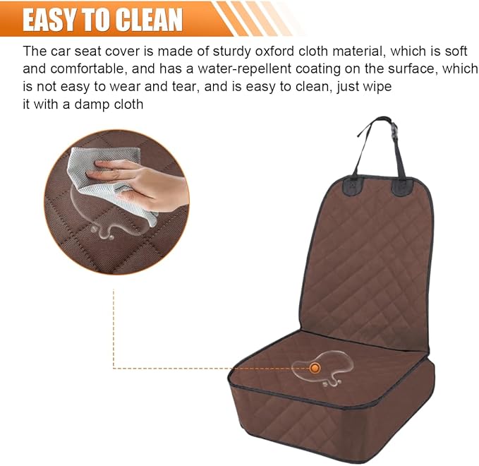ZIMISI Dog Car Seat Cover, Waterproof & Scratch Proof Car Seat Protector with Side Flaps, Nonslip Front Car Seat Covers with Safety Belt, Universal Dog Mat for Cars, SUVs, Trucks (Coffee)