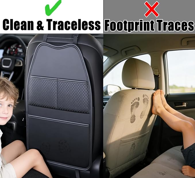 2 Pack Seat Back Protector - Leather Kick Mat with Storage Pockets, Front & Back Seat Cover for Kids -Large Capacity Car Seat Organizers and Storage for Child, Splashproof & Easy Clean