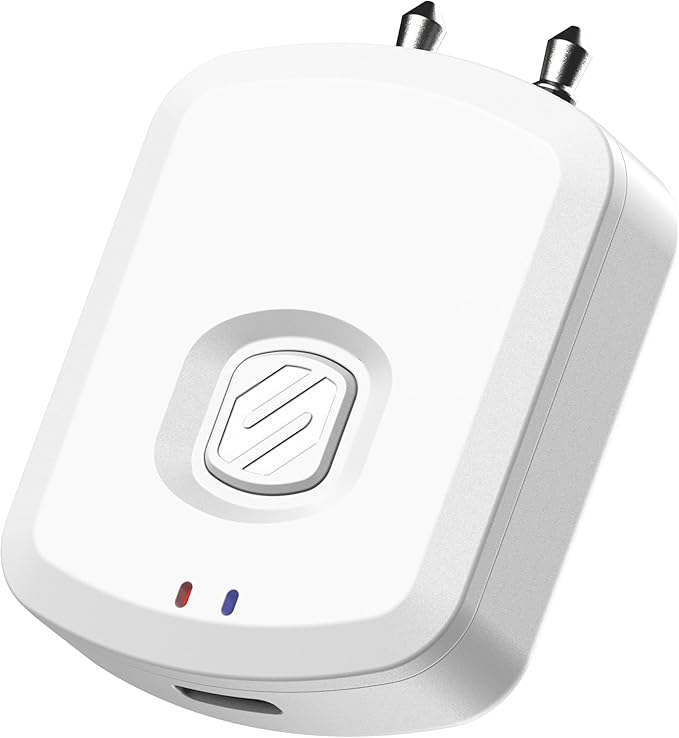 Scosche BTTWT-SP FlyTunes Universal Portable Bluetooth 4.1 Wireless Audio Transmitter for Use with AirPods, Earbuds/Headphones, TV’s and More - White