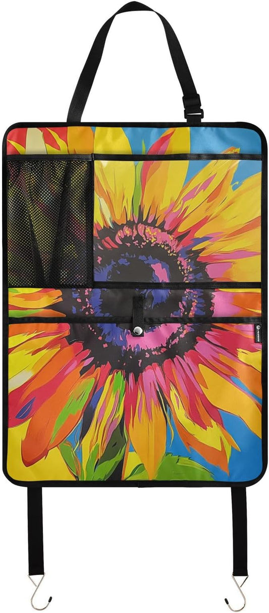 Pop Art Sunflower 1 Pack Backseat Car Organizer with Storage Pockets Seat Back Organizers for Kids Kick Mats Backseat Protector Automotive