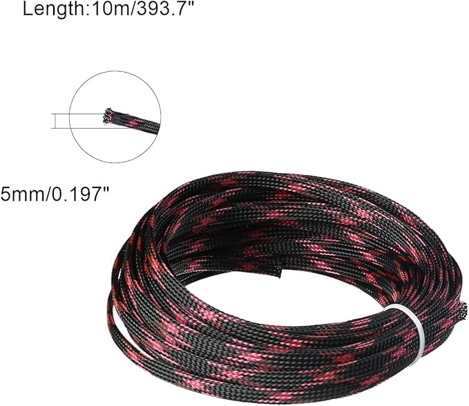 Aicosineg 32.81ft PET Flexible Braided Cable Sleeve 0.25inch Width Wire Loom Sleeving and Organizer Flexible Wire Mesh Sleeve Wrap Protector for TV Audio PC Cords from Pets Chewing Black and Pink