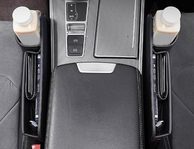 Car Seat Gap Filler Organizer with Cup Holder – Universal Car Seat Gap Storage Pocket – Prevent Phone Keys Coins Falling – Car Interior Accessories Black
