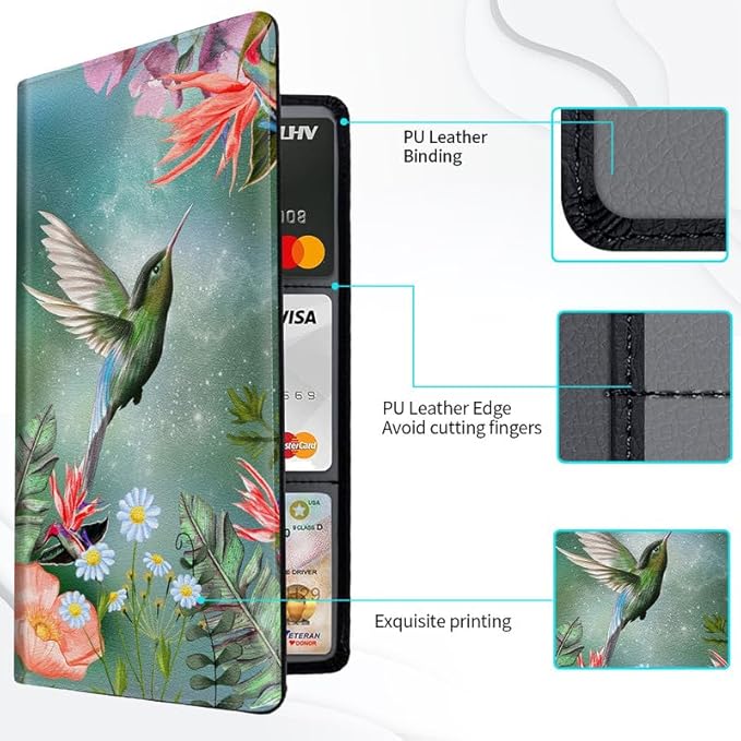 Car Registration and Insurance Card Holder, Vehicle License Documents Glove Box Compartment Organizer Wallet, ID Card Holder for Car Essentials Automobile, Hummingbird Pink Flowers