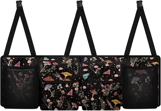 Mushroom Trunk Organizer for Car Women Oxford Cloth Back Seat Car Organizer Adjustable Car Back Seat Organizer with 4 Pockets, Space-Saving Car Organizers Storage Bag for SUV/MPV/Truck