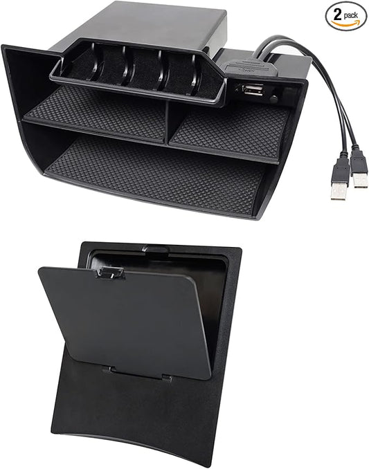 CarQiWireless® Center Console Organizer for Honda Civic 2021 2020 2019 2018 2017 2016 | Custom Fit Accessories for 10th Civic Hatchback Sedan | 2PCS Hidden Storage Box with USB Cable, Anti-Slip Design