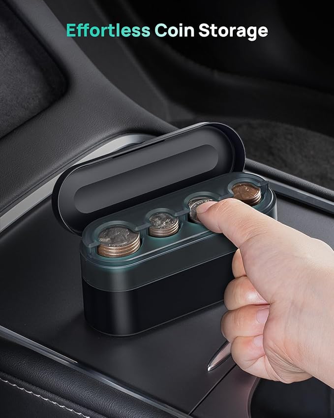 HALOBLK Larger-Capacity Coin Holder for Car Change Holder Organizer, Compatible with Most Car & Trucks, Black