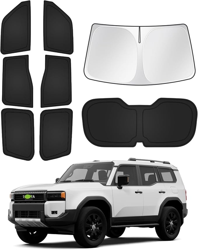Canvcle Sunshades for 2024 2025 2026 Toyota Land Cruiser Prado 250 Accessories Windshield Sun Shade Side Rear Window Shade Cover Sun Visor Shield Privacy Protection Keep Vehicle Cool Black 8PCS