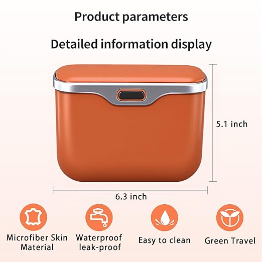 Car Trash Can with Lid, Leakproof Auto Garbage Bin, Waterproof Car Trash Bag Holder with PU Leather Top for Back of Seat/Door, Fit for SUVs, Sedans, Trucks Beige