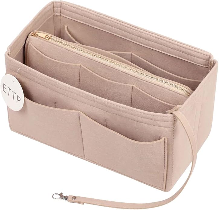 Purse Organizer Insert, Felt Tote Organizer Insert With Metal Zipper, Handbag Organizer For Speedy, Neverfull, Tote, Handbag, 7 Colors 5 Sizes